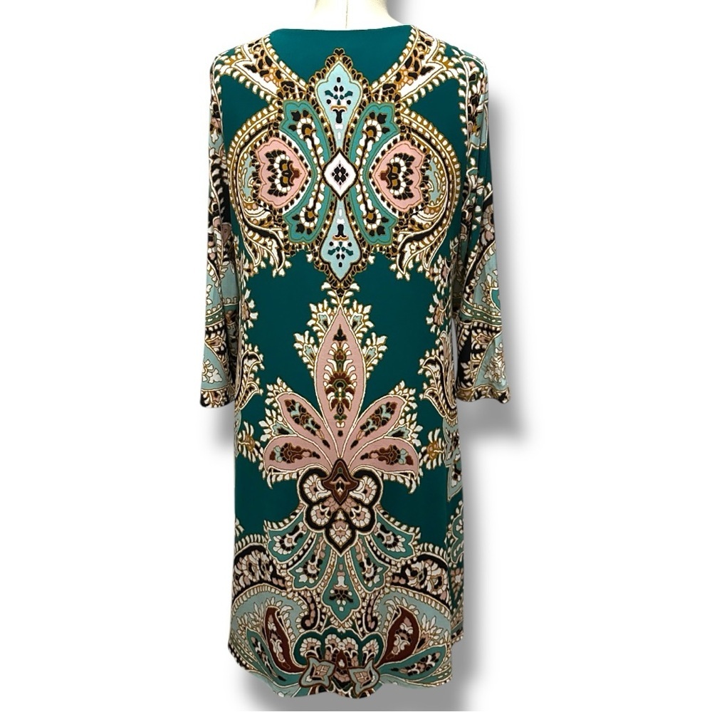 135 Chico’s | NWOT Green Pink Paisley Shift Dress (Size 4/6) - Picture 4 of 11